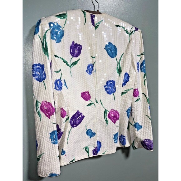 VTG Sequin Jacket Union Tag Sz 8 flowers Retro Elegant Festive Glam - Picture 5 of 10